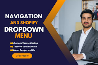 add shopify navigation, dropdown menu and landing page design