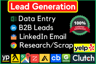 data entry, linkedin research, lead generation, google maps, web email scraping