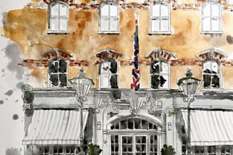 do digital watercolor realistic house building illustration