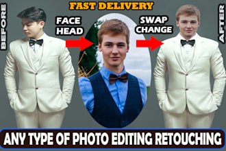 face swap head change, photoshop job, picture edit photo touch up, image retouch