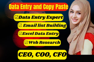 do data entry, web research, internet research,email list building 24hrs
