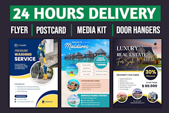 design flyer, postcard, door hanger, or media kit in just 24 hours