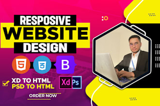 responsive website design html, css, bootstrap website xd to html, psd to html