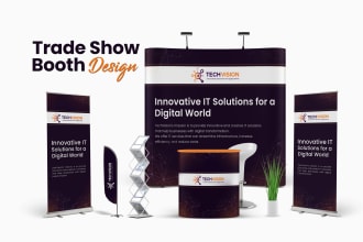 printable trade show booth, backdrop, kiosks, roll up banners for exhibition