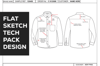 create flat sketches and tech pack designs for clothing