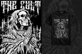 draw dark art, illustration, horror, skull, t shirt metal