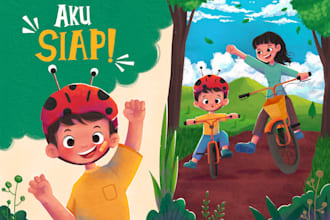 create childrenbook illustration with cute and coloful style