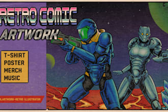 create retro comic artwork for your brand, merch and music