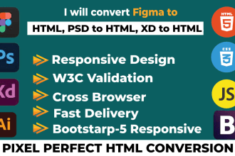 convert psd to html, xd to html, figma to html css bootstrap