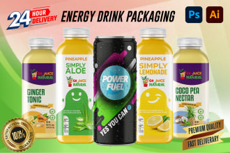 design beverages label, juice label, soda, energy drink and can label