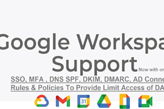 setup google workspace, users, ad connect, sso,mfa,apps, rules to restrict users