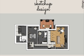 create 3d floor plan, house or kitchen furniture in sketchup