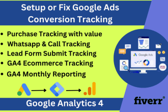 setup google analytics 4,ads conversion tracking, ga4,ecommerce tracking via gtm