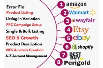 product list on wayfair, amazon, etsy, walmart, ebay, bestbuy