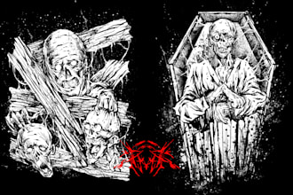 draw dark, horror, brutal, metal, tshirt album art illustration