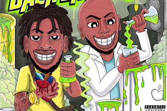 do trap, hip hop, rock, album art, cartoon style