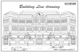 draw vector outline or line art illustration building sketch