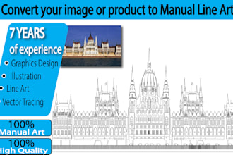 draw a detail vector line art of your product, building or house