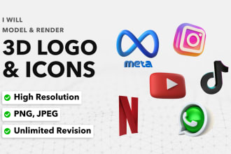 create custom 3d icons, logo for web, apps or presentation