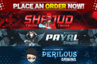 design amazing gaming banners for youtube, twitch, esports