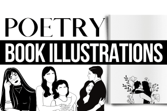 design hand drawn line art illustrations for poetry book