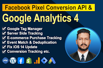 setup ga4, facebook pixel conversion API, fix pixel, server side tracking by GTM