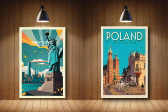 design redesign vintage retro landscape travel poster vector