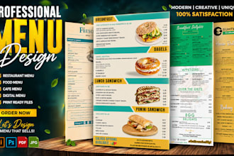 design restaurant menu, food menu, cafe menu and digital menu board