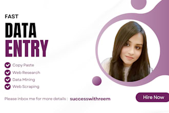 do data entry, web research, excel, admin support work,email, copy paste
