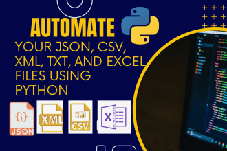 automate, extract, parse data from json, XML, CSV, txt, HTML, excel using python