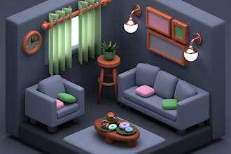 create a cozy 3d isometric room model