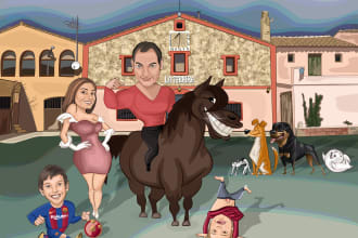 create funny family illustration or cartoon caricature