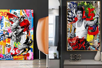 create realistic canvas, wall art decal, mural, digital, wallpaper