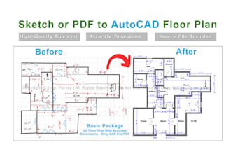 redraw sketch to architectural autocad floor plan