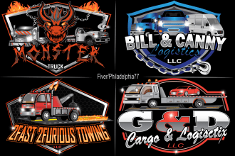 design transport, logistics, cargo, truck, hauling and towing truck logo