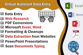 do data entry excel, word, database editing