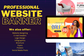design website banner, header, cover, ads for social media, google, amazon