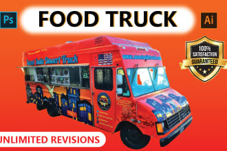 do awesome food truck wrap, food trailer, van wrap design