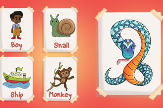 draw cute doodles, icons for kids flashcards, game, book