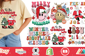 create retro sublimation,christmas,svg,png,design bundle for etsy and others