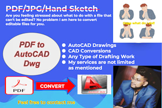 convert hand drawn sketch, PDF, or image to autocad dwg