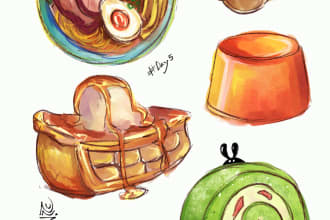 draw 5 food illustration doodles