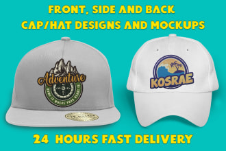 design front, side and back cap hat artwork and mockup
