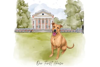draw a watercolor from a photo of your house and pet