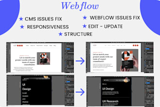 fix webflow website issues, bug fix, optimize or edit webflow