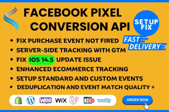 setup and fix facebook conversion API, pixel shopify via GTM, ga4