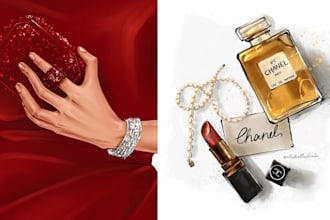 draw fashion illustration of accessories, shoes, bags, etc