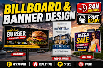 design eye catching billboard banner and yard sign in 24h