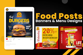 design creative food posts, ads, banners, covers