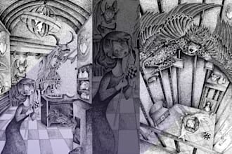 create stylized black and white illustrations for teenage and childrens book
